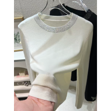 批发秋冬圆领重工烫钻闪亮<b class='q'>针织</b>衫女羊毛长袖直筒内搭打底衫优雅风<b class='q'>上衣</b>
