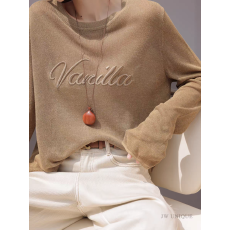 批发圆领刺绣天丝亚麻针织长袖T恤女2026春秋<b class='q'>宽松</b>慵懒风上衣