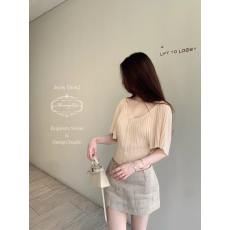 批发温柔风圆领短袖针织衫女夏季新款修身纽扣<b class='q'>开衫</b>高级感百搭气质上衣