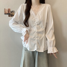 批发实拍实价~胖MM大码法式蕾丝拼接长袖衬衫女显瘦上衣