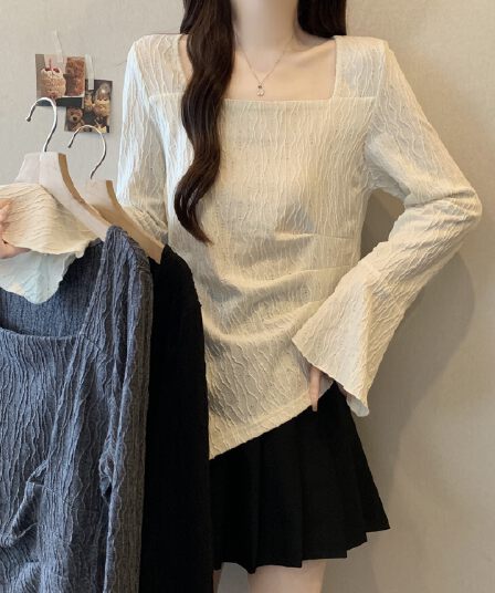 실사 지방 mm 빅 사이즈 질감 센스 슬림해 보이는 광장 칼라 만나는 긴팔 티셔츠 맨위