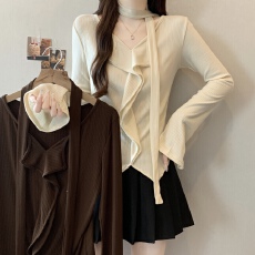 批发实拍~胖MM大码不规则长袖针织衫女设计感显瘦小衫