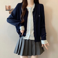 批发实拍～胖MM氛围感假两件拼接设计针织开衫女刺绣图案毛衣长袖