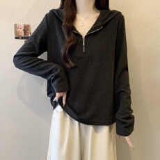 批发实拍~胖MM大码徳绒休闲连帽T恤女内搭长袖上衣