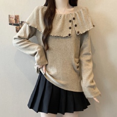 批发实拍~<b class='q'>胖</b><b class='q'>MM</b>大码法式方领针织衫内搭女打底衫长袖上衣