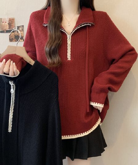 실사 지방 mm 부드럽다 프로 피부 배색 치아 측면 겨울 새로운 루즈핏 슬림해 보이는 긍정적 인 어깨 스웨터