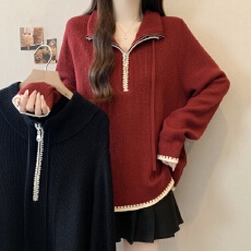 批发实拍～<b class='q'>胖</b><b class='q'>MM</b>柔软亲肤撞色牙边冬季新款宽松显瘦正肩毛衣