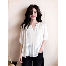 批发已出货~实拍胖MM大码V领褶皱雪纺<b class='q'>衬衫</b>宽松<b class='q'>显瘦</b>短袖<b class='q'>T</b><b class='q'>恤</b>上衣