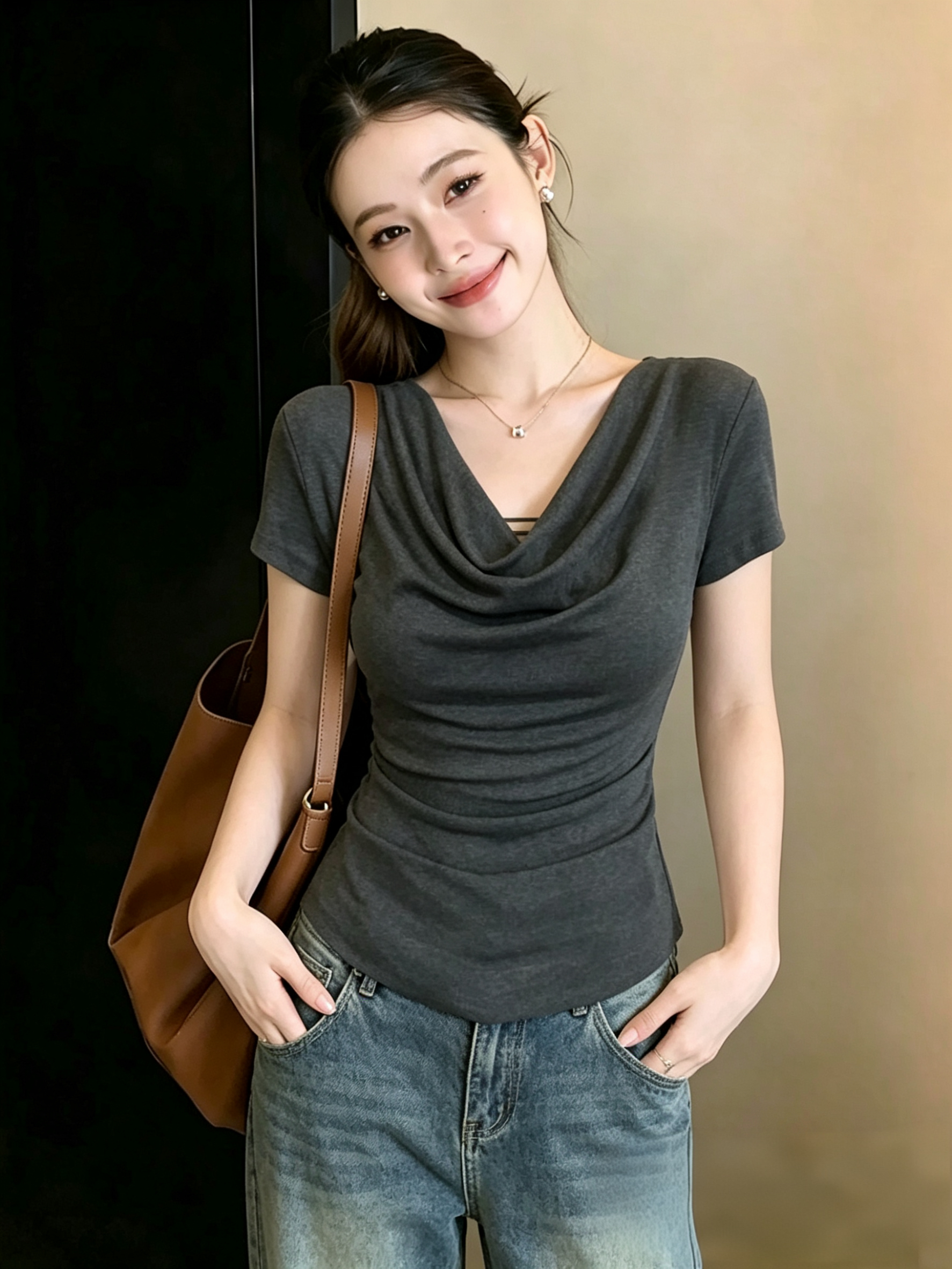 있음 선적 빅 사이즈 순수한 욕망 바람 흔들다 칼라 페이크 레이어드 반팔 티셔츠 여성 여름 스트라이프 패치워크 슬림해 보이는 맨위