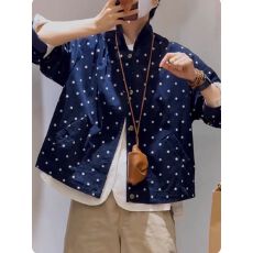 批发日系复古时尚穿搭独特超好看蓝色<b class='q'>波点</b>灯芯绒外套女2025新款爆款秋