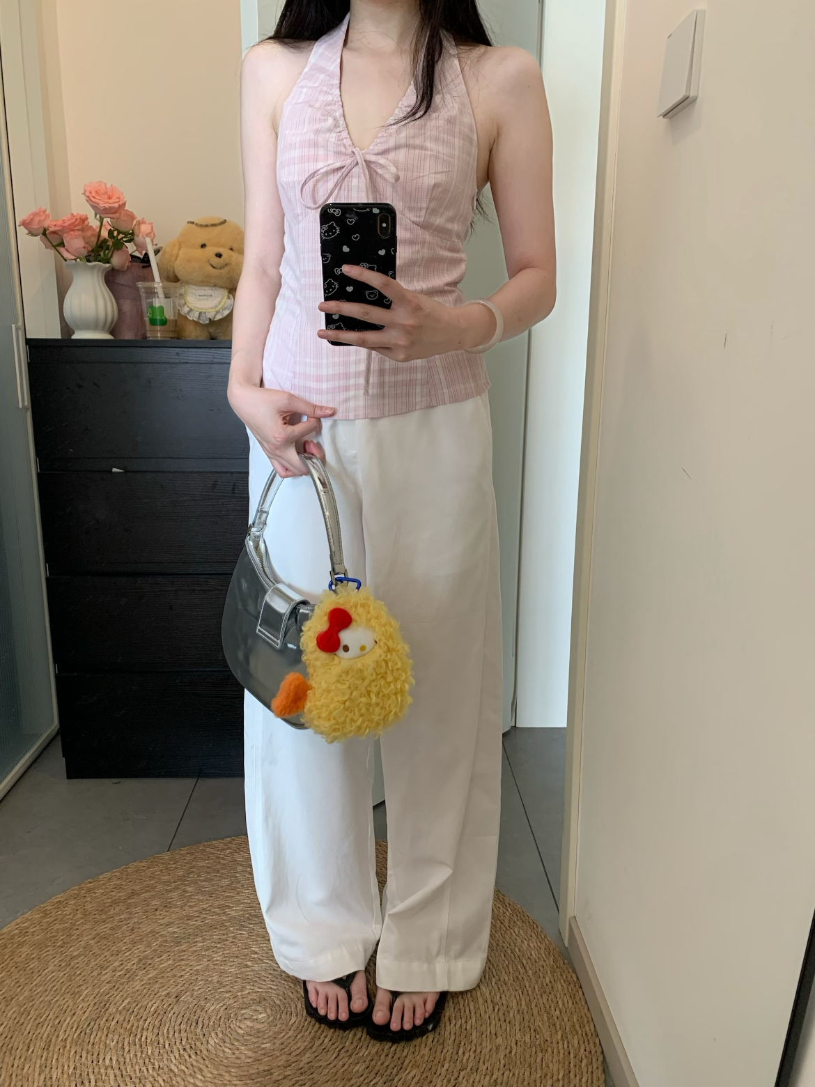 실사 프랑스식 핑크색 행침 목 스트라이프 슬립 작은 조끼 달콤한 매운맛 백리스 해변가 쇼트 스타일 외출용 스트랩 맨위