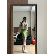 实拍 法式一字肩波点上衣短款长袖雪纺衫