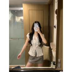 实拍 法式泡泡袖上衣设计感绑带衬衫