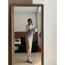 实拍 修身百搭短袖T恤设计感高腰半身裙两件套