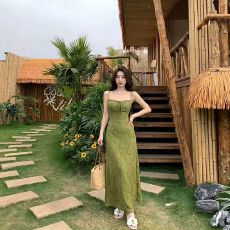 批发复古度假风绑带<b class='q'>吊带</b>连衣裙女夏季新款辣妹收腰显瘦性感包臀长裙子