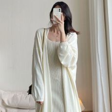 批发针织开衫女装夏季白色冰丝防晒<b class='q'>薄款</b>过膝宽松外搭披肩空调外套罩衫