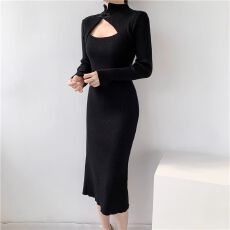 批发新中式复古盘扣镂空针织<b class='q'>连衣裙</b>女秋冬内搭裙配大衣打底包臀<b class='q'>旗袍</b>裙