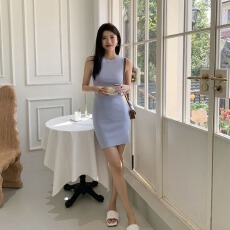 批发2026年新款夏季女装性感无袖吊带打底背心针织<b class='q'>连衣裙</b>显瘦包臀短裙