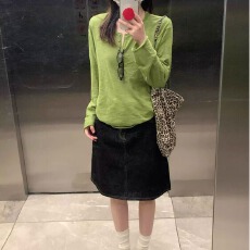 夏款穿搭绿色针织衫女圆领薄款外搭防晒罩衫宽松轻薄长袖上衣百搭