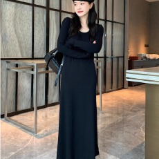批发人手一条懒人裙女2026秋季长袖<b class='q'>连衣裙</b>打底中长显瘦裙子