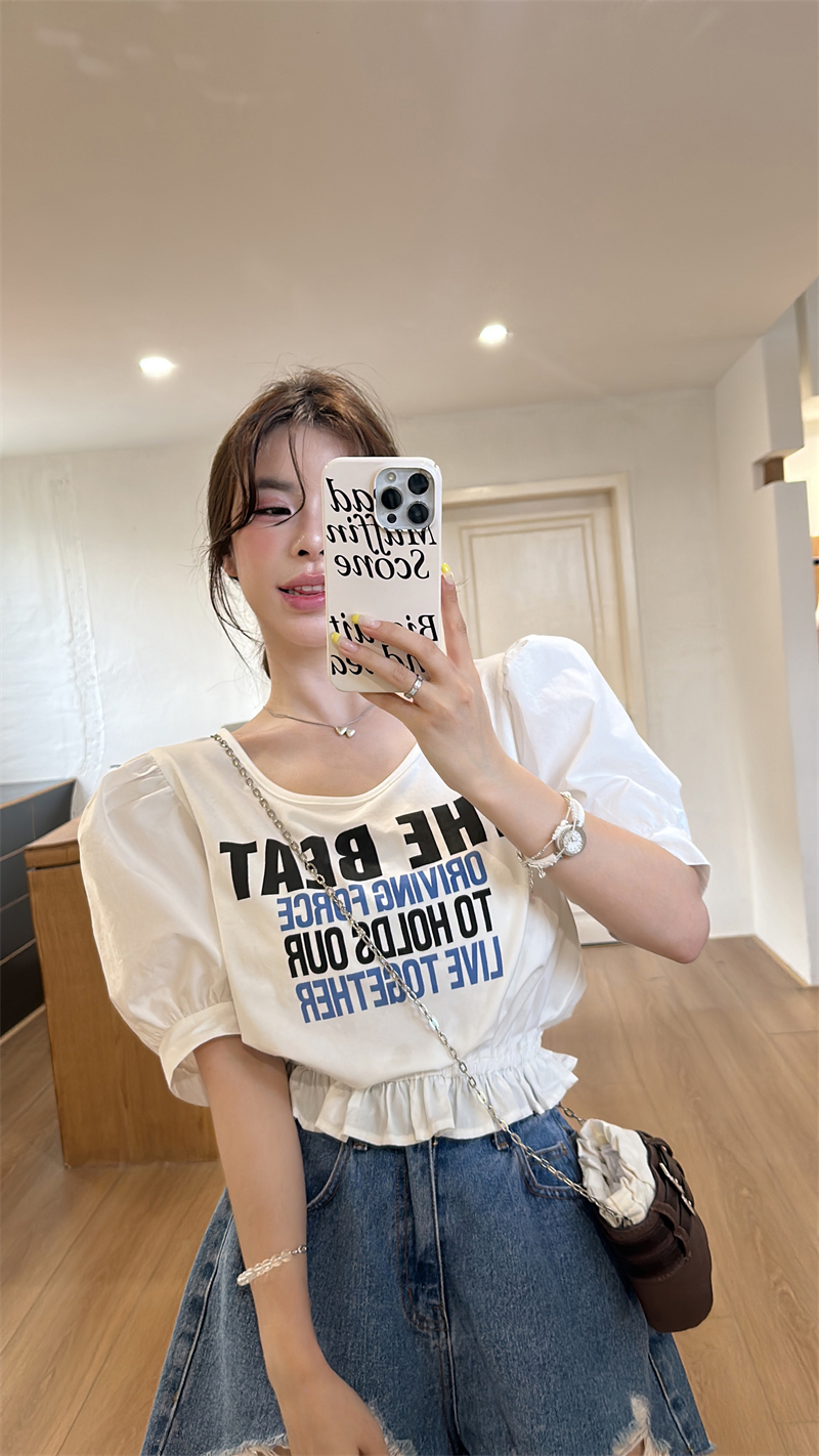 실사 정가 여름 새로운 쇼트 스타일 프랑스식 루즈핏 Chic 디자인 센스 알파벳 프린트 다용도 티셔츠 맨위 여성