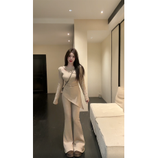 批发实拍实价~冬季新款纯欲时尚不规则百搭韩版加厚加磨毛套装两件套