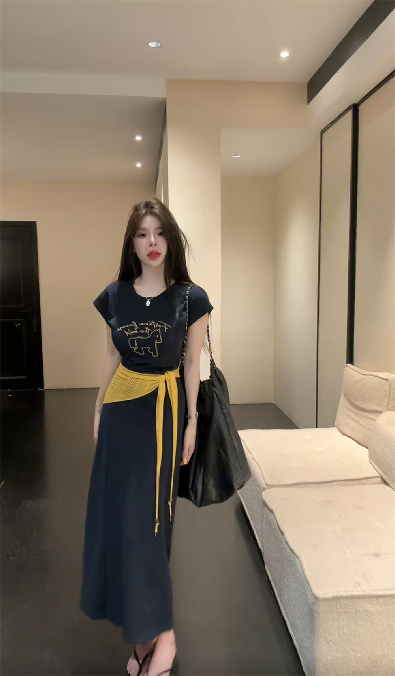 夏季新款懒惰舒适韩版时尚显瘦洋气连衣裙带披肩  服裝批發女裝批發服飾貨源
