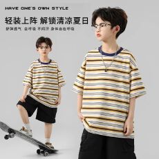 批发条纹设计百搭短袖T恤<b class='q'>女童</b>夏<b class='q'>装</b><b class='q'>韩国</b>童装儿童宽松上衣2025新款夏季t