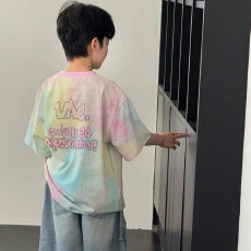 批发<b class='q'>男</b><b class='q'>童</b><b class='q'>童装</b>扎染纯棉短袖T儿童夏装体恤新款时尚夏季上衣男孩T恤潮