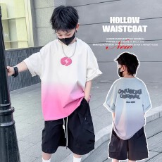 批发<b class='q'>男童</b>渐变<b class='q'>短袖</b>t恤夏季2025新款潮T儿童扎染上衣男孩半袖体恤痞帅风