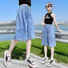 批发赛络纺原单女童牛仔短裤软糯薄款2025年<b class='q'>夏</b>款儿童中大童女孩裤