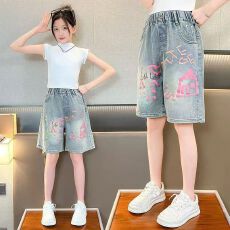 批发赛络纺原单女童牛仔短裤软糯薄款2025年<b class='q'>夏</b>款儿童中大童女孩裤