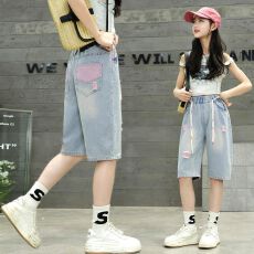 批发赛络纺原单女童牛仔短裤软糯薄款2025年<b class='q'>夏</b>款儿童中大童女孩裤