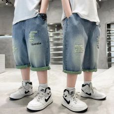 批发男童牛仔裤2025<b class='q'>夏</b>季童装运动短裤男孩薄款裤子中大童五分裤帅气潮