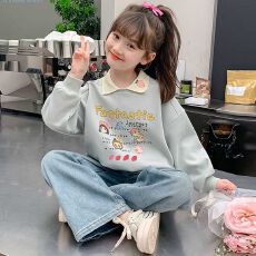 批发女<b class='q'>童</b><b class='q'>卫衣</b><b class='q'>新</b>款<b class='q'>中大</b><b class='q'>童</b>洋气保暖上衣女孩卡通印花边领儿<b class='q'>童</b>翻领卫衣外