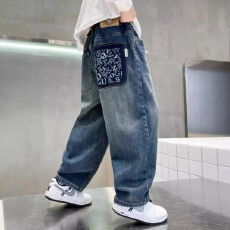 批发<b class='q'>男</b><b class='q'>童</b>秋装裤子儿童春秋款牛仔裤2025新款<b class='q'>大</b>童帅气直筒阔腿裤长裤潮