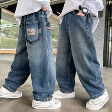 批发<b class='q'>男</b><b class='q'>童</b>牛仔裤秋装2025新款儿童中<b class='q'>大</b>童酷帅气时髦休闲男孩春秋款长裤
