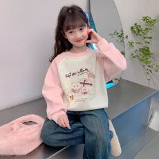 批发女童加厚卫衣秋冬2025新款洋气童装女孩粉色长袖上衣儿童撞色衣服