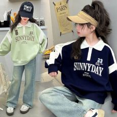 批发女童秋装polo领卫衣2025新款儿童中大童女孩打底衫上衣春秋洋气岁