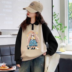 批发<b class='q'>女</b><b class='q'>童</b>秋季Polo领卫衣春秋季新款中大童网红女孩宽松百搭套头卫衣潮
