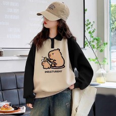 批发<b class='q'>女</b><b class='q'>童</b>秋季Polo领卫衣春秋季新款中大童网红女孩宽松百搭套头卫衣潮