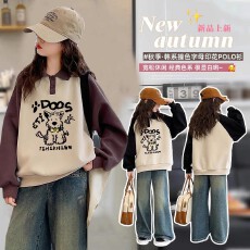 批发<b class='q'>女</b><b class='q'>童</b>秋季Polo领卫衣春秋季新款中大童网红女孩宽松百搭套头卫衣潮