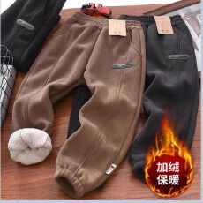 批发男童冬装灯芯绒裤子加绒加厚外穿2025新款儿童男孩冬季一体绒长裤