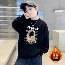 批发儿童男童2025新款圆领加绒卫衣秋冬中大童男孩韩版长袖套头上衣
