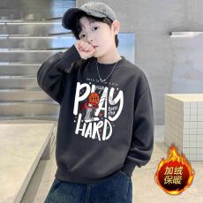 批发儿童男童2025新款圆领加绒卫衣秋冬中大童男孩韩版长袖套头上衣