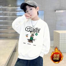 批发儿童男童2025新款圆领加绒卫衣秋冬中大童男孩韩版长袖套头上衣