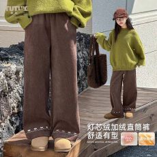 批发女童秋冬款2025新款儿童冬季灯芯绒加绒加厚阔腿裤中大童直筒加厚