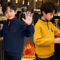 批发<b class='q'>童装</b><b class='q'>男</b>童2025秋冬新款加绒加厚奥粒绒卫衣秋冬保暖套头中大童上衣