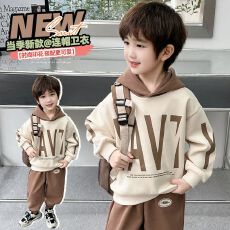 批发韩范<b class='q'>卫衣</b><b class='q'>男童</b>洋气印花<b class='q'>字母</b>连帽衫新款春秋冬保暖帅气上衣儿童上衣