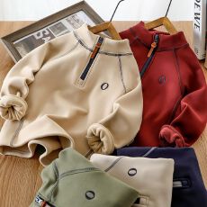 2025新款男童加绒半高领卫衣秋冬季儿童装中大童奥粒绒加厚上衣潮